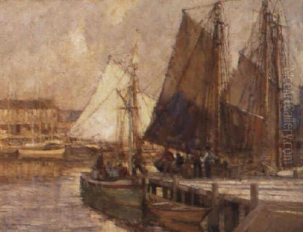 Harbor Scene Oil Painting by Frederick J. Mulhaupt