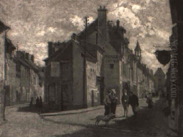 Street In Moret, France Oil Painting by Frederick J. Mulhaupt