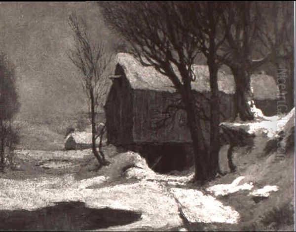 Moonlit Farm In The Winter Oil Painting by Frederick J. Mulhaupt