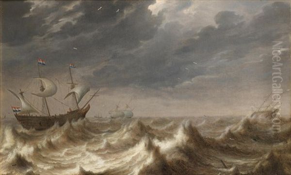 Dutch And Spanish Vessels In Choppy Waters Oil Painting by Pieter Mulier the Elder