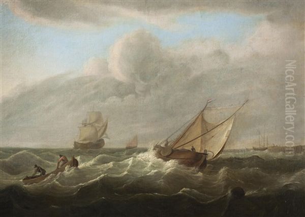 Fishermen On A Stormy Sea Oil Painting by Pieter Mulier the Elder