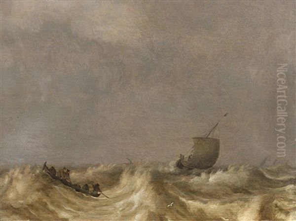 Stormy Sea With Fishing Boats Oil Painting by Pieter Mulier the Elder