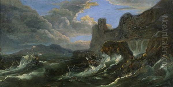 Sturmische See Mit Kenternden Segelschiffen Vor Einer Felsenkuste Oil Painting by Pieter Mulier the Elder