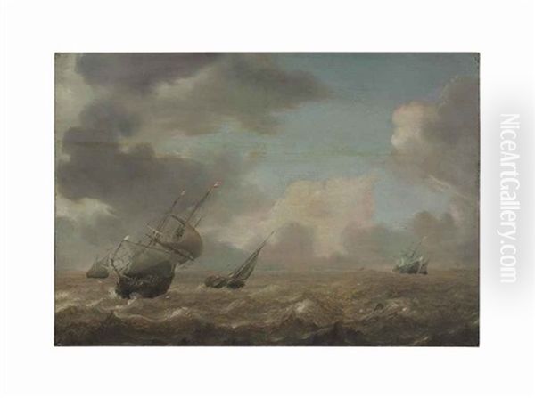 Shipping In A Choppy Sea Oil Painting by Pieter Mulier the Elder