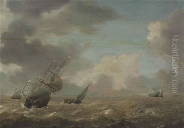 Shipping In A Choppy Sea Oil Painting by Pieter Mulier the Elder