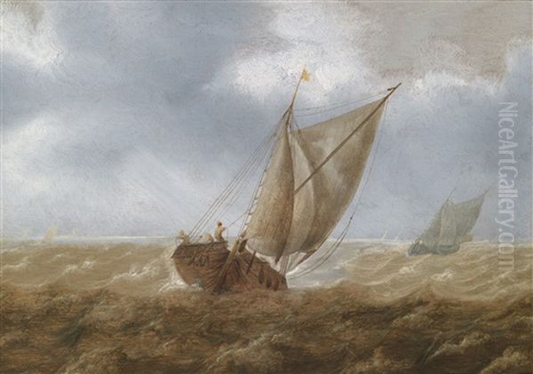 Eine Schaluppe In Bewegter See Oil Painting by Pieter Mulier the Elder