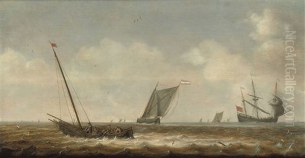 Fishermen In A Smalschip Drawing In Their Nets Oil Painting by Pieter Mulier the Elder