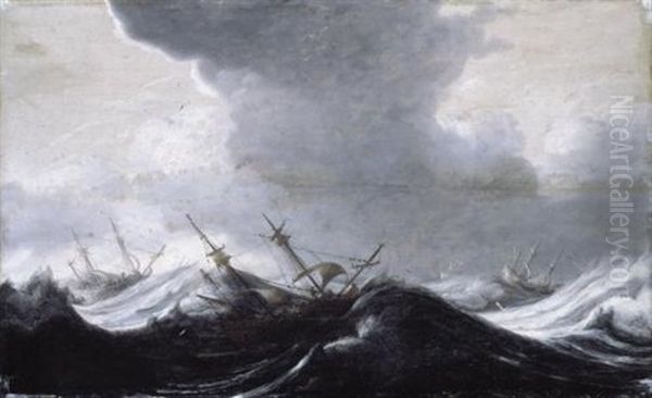 Dutch Shipping In Heavy Seas Oil Painting by Pieter Mulier the Elder