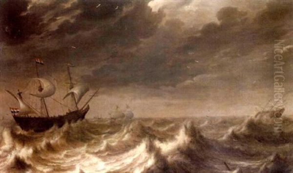 A Dutch Smalschip In A Swell, Other Shipping Beyond Oil Painting by Pieter Mulier the Elder