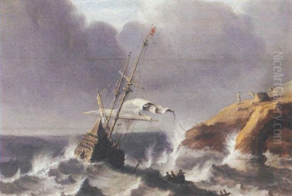 A Seascape With A Ship Before A Rocky Coast Oil Painting by Pieter Mulier the Elder