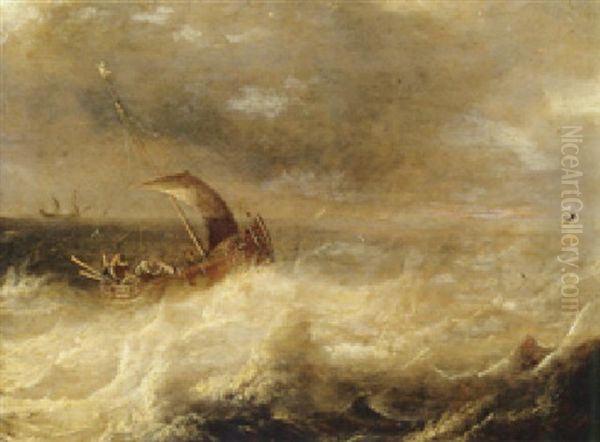 A Wijdschip At Sea In A Gale Oil Painting by Pieter Mulier the Elder