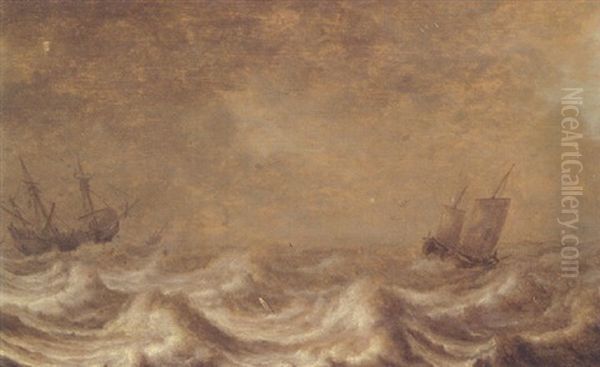 A Threemaster And A Wijdschip Offshore, As A Storm Approaches Oil Painting by Pieter Mulier the Elder