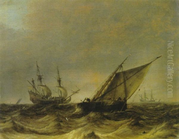 Bewegte See Mit Segelschiffen Oil Painting by Pieter Mulier the Elder