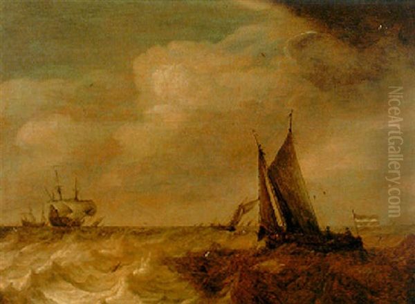 A Smalschip On A Rough Sea With Other Boats Oil Painting by Pieter Mulier the Elder