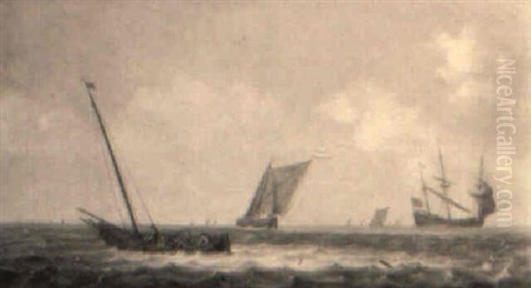 Fisherman In A Smalschip Drawing In Their Nets Oil Painting by Pieter Mulier the Elder