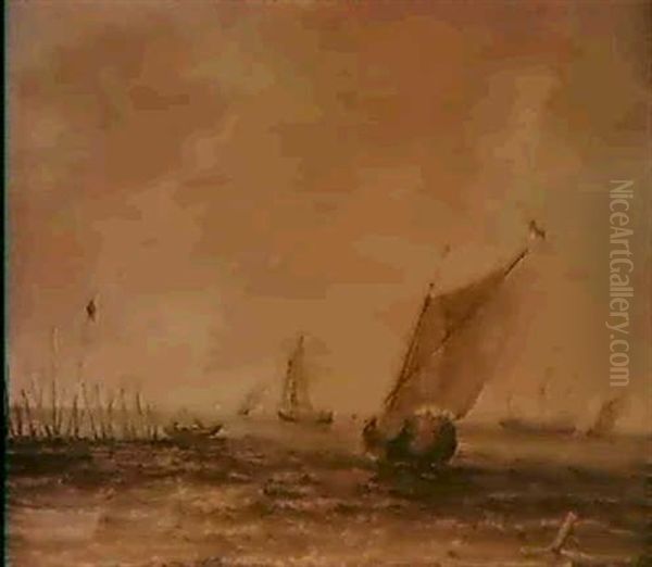 A) Marine, Bateaux De Peche                                 B) Marine, Bateaux De Peche, Au Loin Une Ville.... Oil Painting by Pieter Mulier the Elder