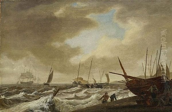 Sailing Boats On Rough Sea Oil Painting by Pieter Mulier the Younger