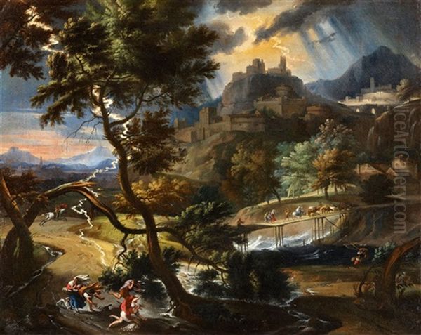 Landscape With Figures Fleeing From A Storm Oil Painting by Pieter Mulier the Younger