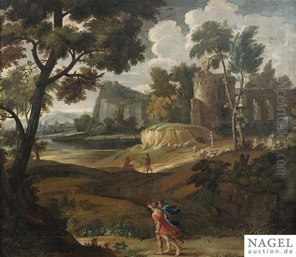 Arcadian Landscape With Ruins And Herdsmen Oil Painting by Pieter Mulier the Younger