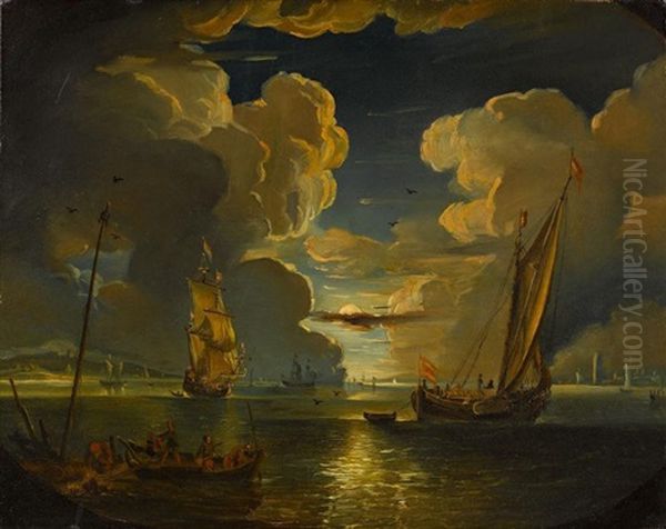 Le Depart Des Navires Au Clair De Lune by Pieter Mulier the Younger