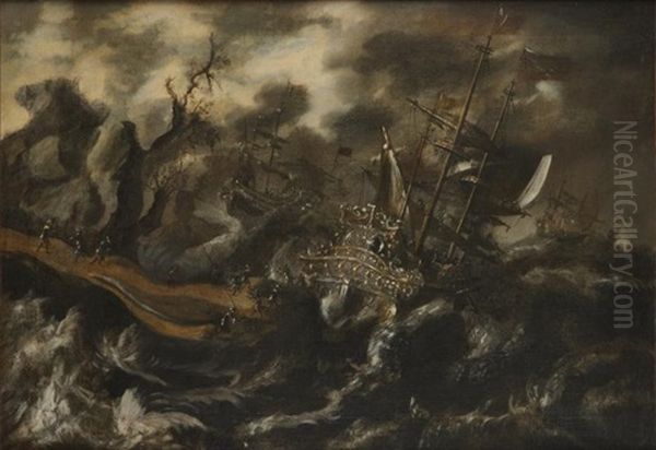 Navires Sur Une Mer Agitee Pres D'un Rivage Oil Painting by Pieter Mulier the Younger