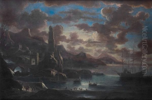 Port Mediterraneen Oil Painting by Pieter Mulier the Younger