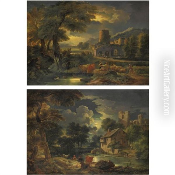 Paesaggi Con Contadini Lungo Un Fiume (pair) Oil Painting by Pieter Mulier the Younger