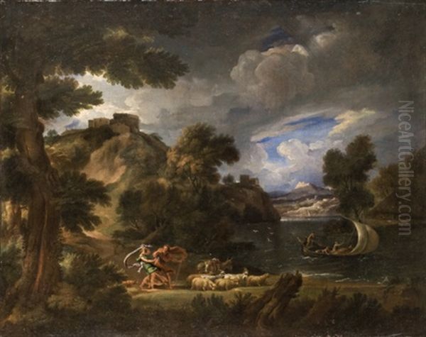 Paesaggio Fluviale Con Pastori E Un Temporale Oil Painting by Pieter Mulier the Younger