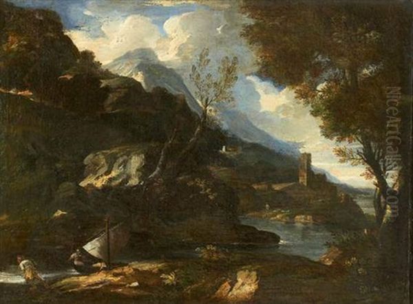 Riviere Traversant Un Paysage De Montagne Oil Painting by Pieter Mulier the Younger