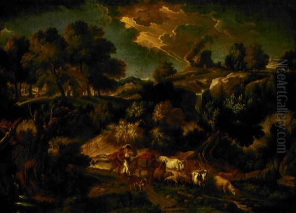 Paesaggio In Tempesta Con Pastori E Armenti Oil Painting by Pieter Mulier the Younger