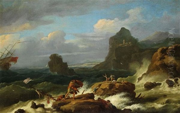 Sturm An Einer Felsenkuste Oil Painting by Pieter Mulier the Younger