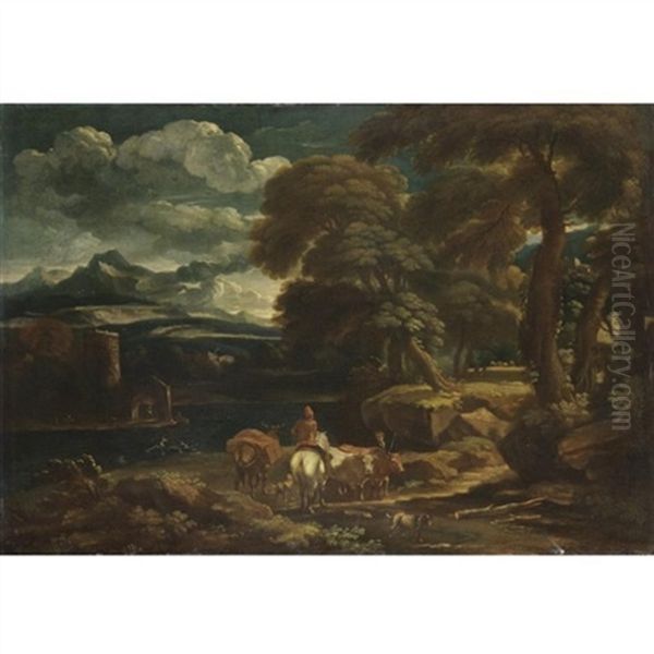 Pastori Col Gregge Presso Un Fiume Oil Painting by Pieter Mulier the Younger