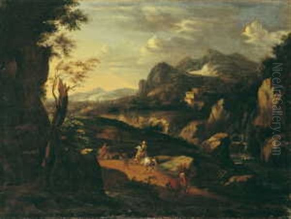 Italienische Gebirgslandschaft Mit Reitern Oil Painting by Pieter Mulier the Younger