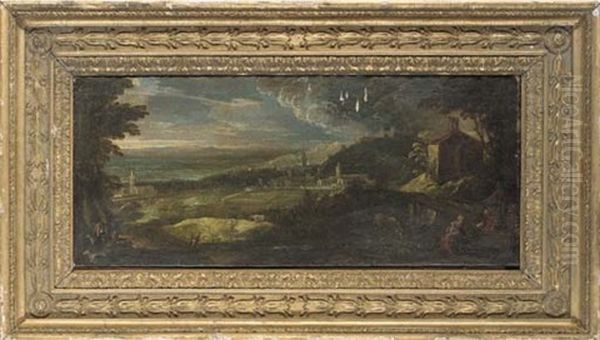 An Extensive Landscape With The Flight From Egypt Oil Painting by Pieter Mulier the Younger