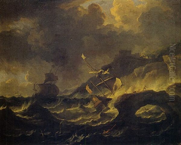 Tempesta Sulla Costa Con Naufragio Di Galeone Presso Un Arco Naturale Oil Painting by Pieter Mulier the Younger