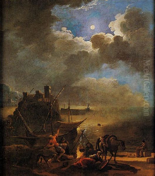 Paesaggio Costiero Marino Al Chiaro Di Luna Oil Painting by Pieter Mulier the Younger