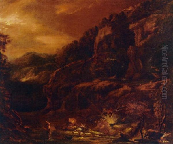 A Rocky Landscape In A Storm Oil Painting by Pieter Mulier the Younger