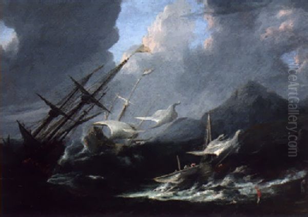 Men-o`-war Running Aground In A Storm Oil Painting by Pieter Mulier the Younger