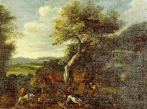 Paysage Boise Avec Des Personnages Chassant Oil Painting by Pieter Mulier the Younger