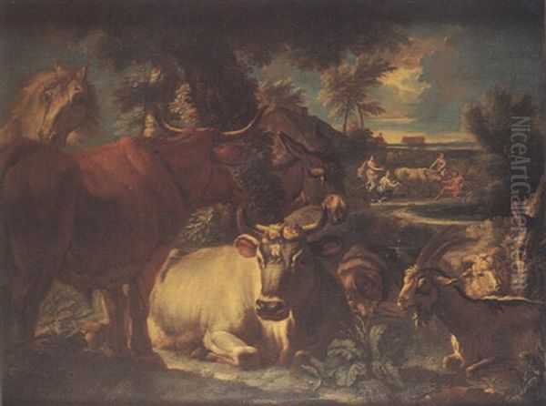 Animali In Un Paesaggio; In Fondo A Destra, Io, Transformata In Vacca Oil Painting by Pieter Mulier the Younger