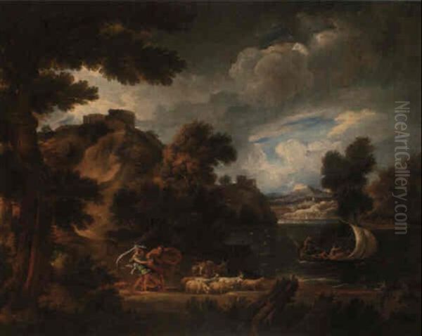 A Stormy Landscape With Herders And Their Flock Oil Painting by Pieter Mulier the Younger