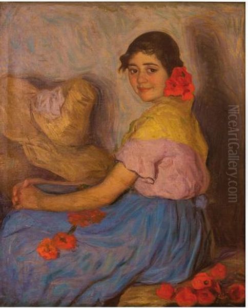 Muchacha Con Amapolas Oil Painting by Gonzalo Bilbao Martinez