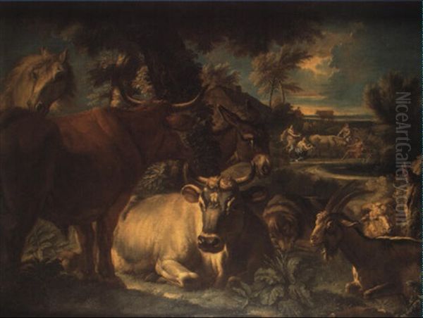 Animali In Un Paesaggio Con Lo Trasformata In Vacca. . . Oil Painting by Pieter Mulier the Younger