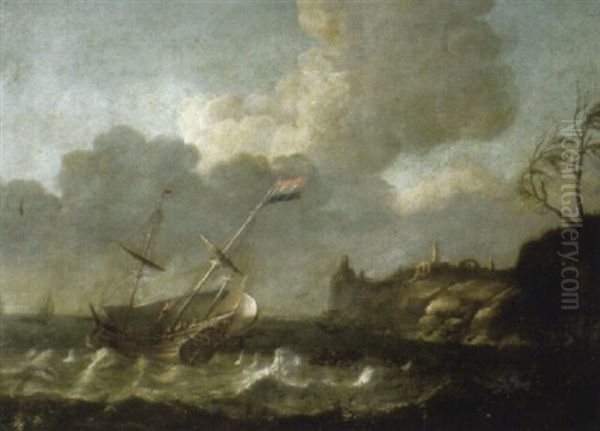 A Dutch Two-master In A Storm Oil Painting by Pieter Mulier the Younger