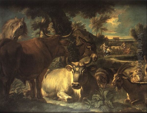 Animali In Un Paesaggio Con Io Oil Painting by Pieter Mulier the Younger