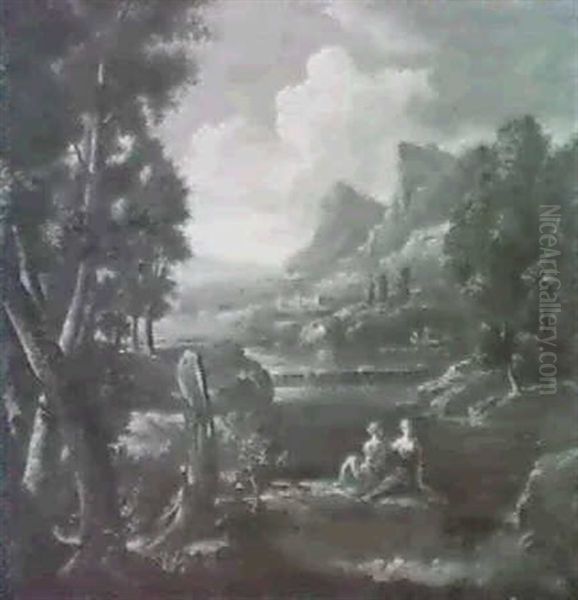 Paesaggio Fluviale Con Due Donne In Riposo Oil Painting by Pieter Mulier the Younger