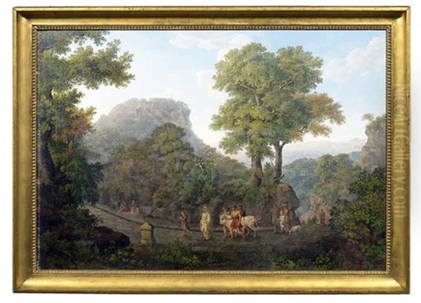 Prozession Zur Opferung In Arkadischer Landschaft Oil Painting by Johann Jacob Mueller de Riga