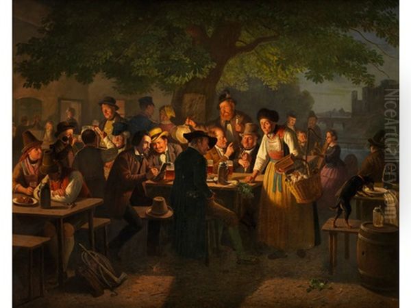 Nachtliche Biergartenszene Mit Alter Rettichverkauferin by Moritz Mueller the Elder