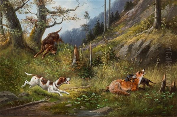 Jagdhunde Stellen Einen Fuchs Oil Painting by Moritz Mueller the Elder