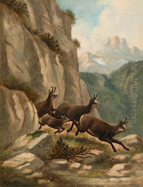 Chamois In The High Mountains Oil Painting by Moritz Mueller the Elder